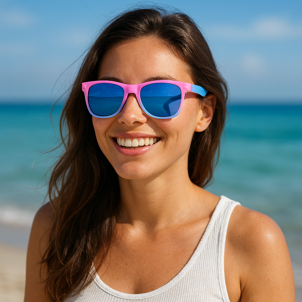 Ollo Clásico Sunset Pop sunglasses with UV400 polarised lenses and a vibrant orange-red fade frame. Perfect for running, cycling, and active outdoor lifestyles, offering non-slip comfort, durable build, and high clarity for training, travel or daily wear.