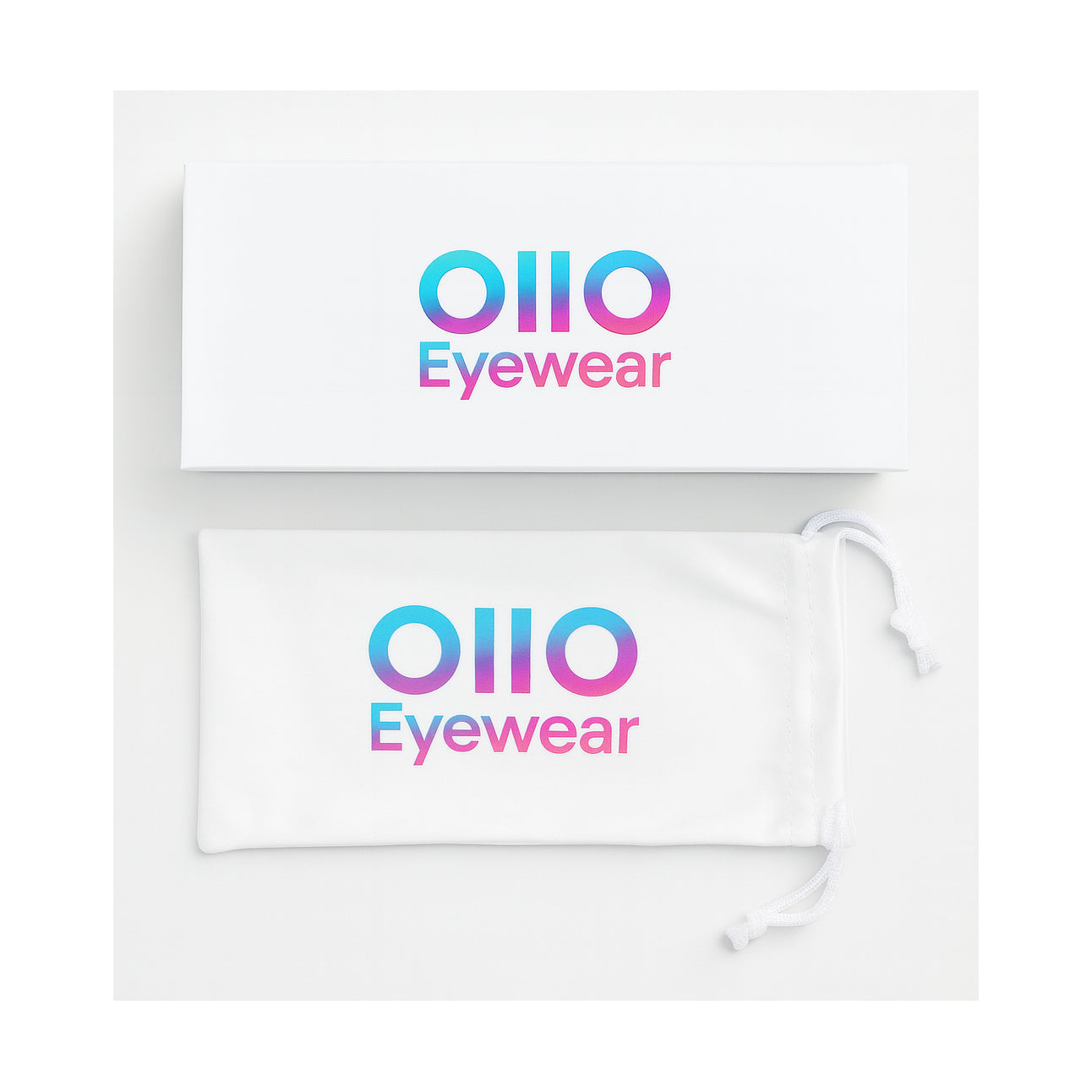 Protect your Ollo sunglasses in style with our premium white box and soft microfibre pouch. Featuring the iconic Ollo gradient logo, perfect for safe storage and gifting.