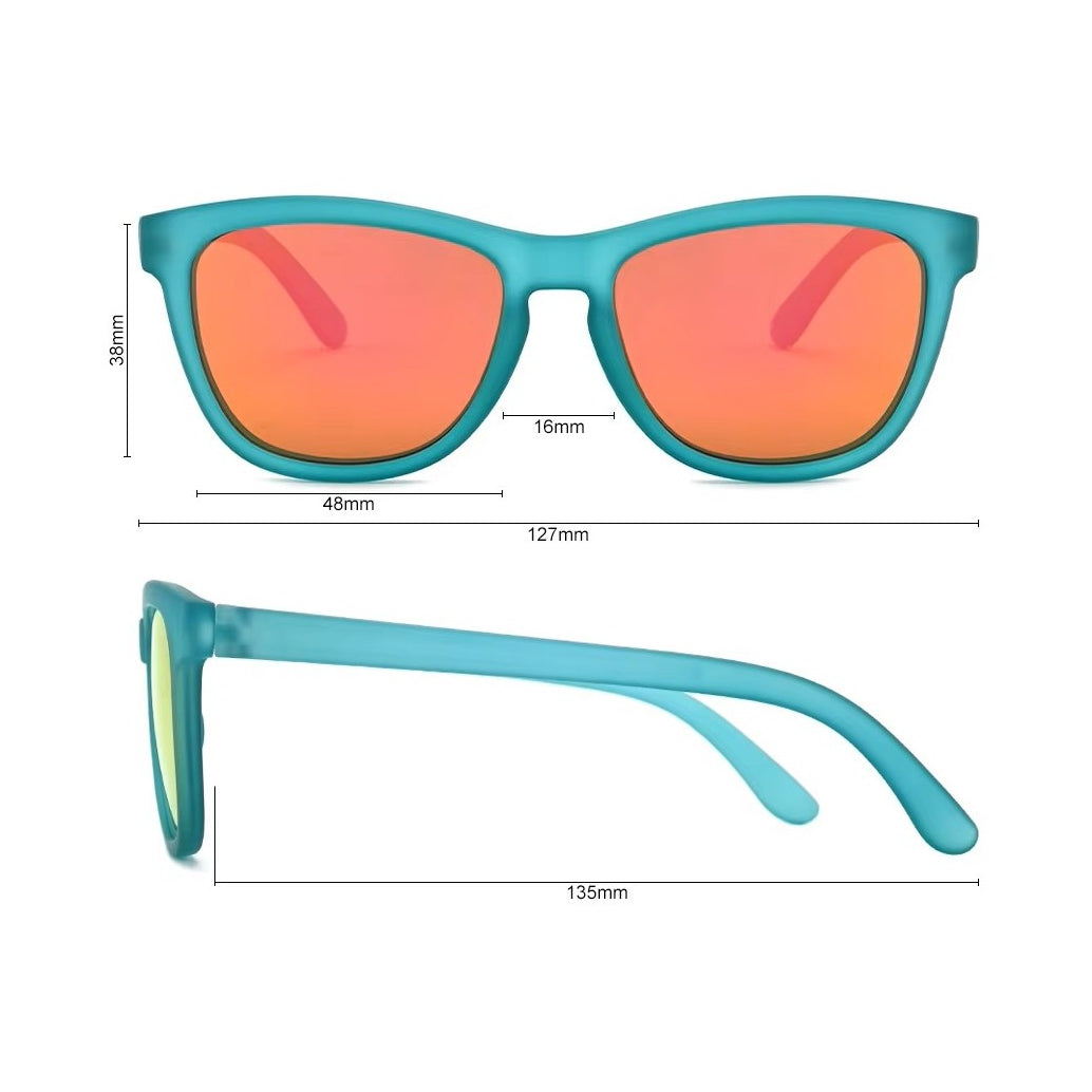 Ollo Kids Splash sunglasses with UV400 polarised lenses and a bright splash colour design. Perfect for young runners, cyclists, and active outdoor play, these sunglasses are lightweight, durable, and non-slip, giving protection and clarity in sun, park, beach or everyday adventure.