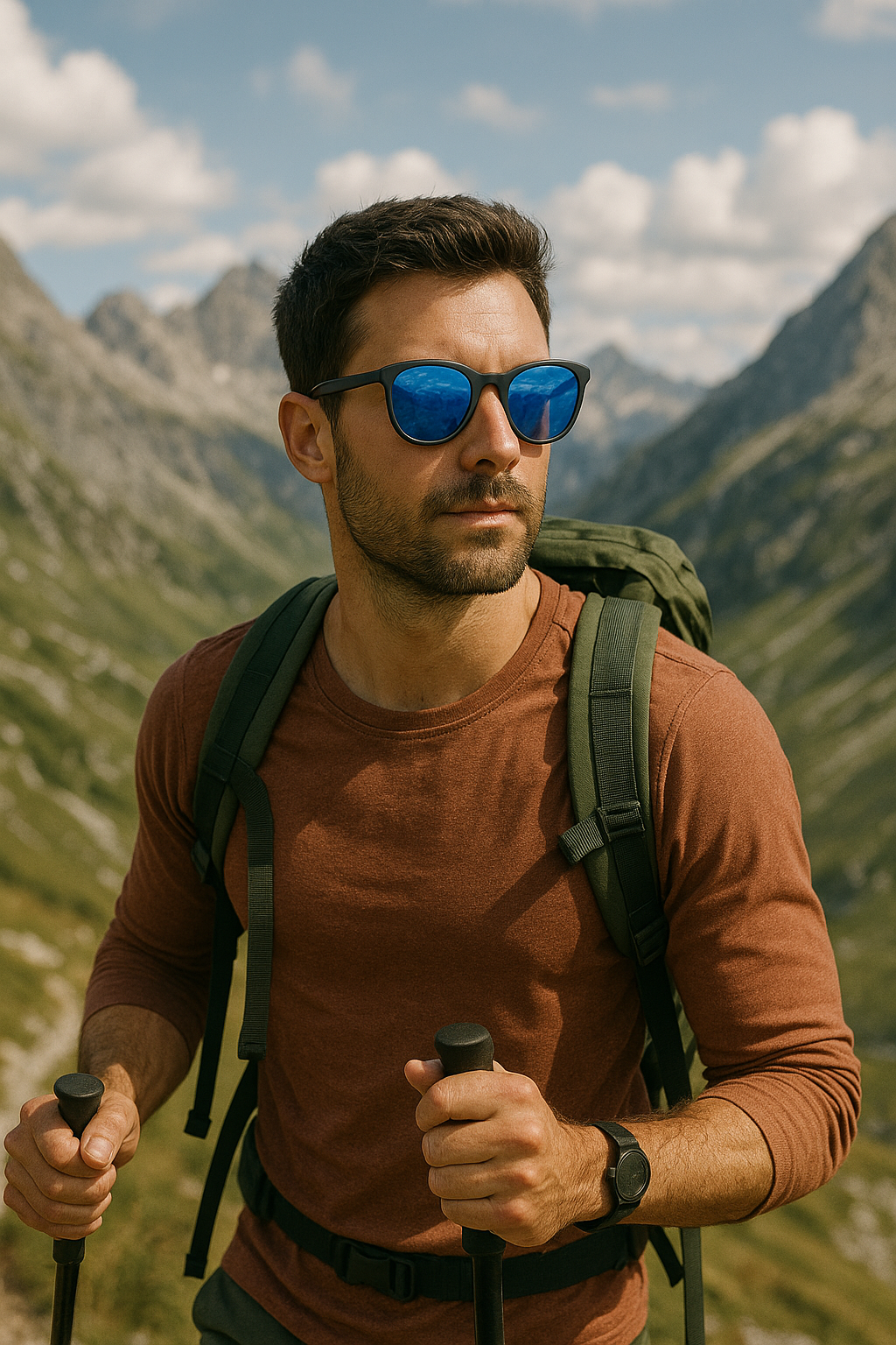 Ollo Summit Glacier sunglasses with UV400 polarised lenses and a crisp icy-blue frame. Engineered for runners and cyclists in brisk climates, these lightweight, durable sunglasses include a secure non-slip fit, enhanced contrast and clarity, perfect for mountain trails, snow runs, or crisp early morning rides.