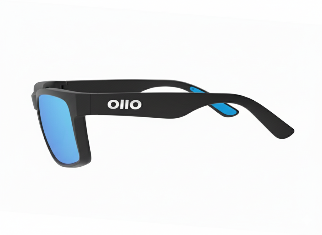Ollo Summit Glacier sunglasses with UV400 polarised lenses and a crisp icy-blue frame. Engineered for runners and cyclists in brisk climates, these lightweight, durable sunglasses include a secure non-slip fit, enhanced contrast and clarity, perfect for mountain trails, snow runs, or crisp early morning rides.
