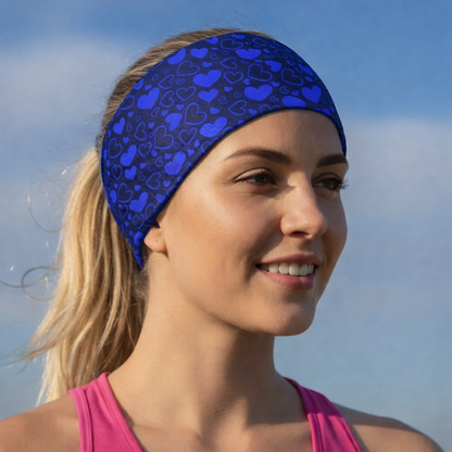 Lunabands Electric Blue Hearts Multi use Running Bandana Headband
