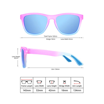 Ollo Sunglasses with measurements on a white background