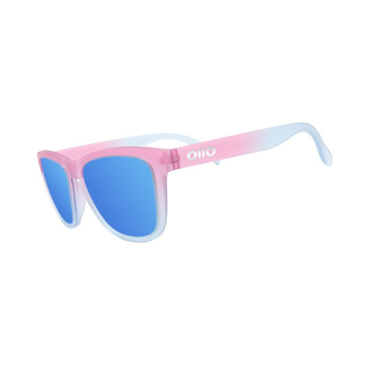 Ollo Clásico Sunset Pop sunglasses with UV400 polarised lenses and a vibrant orange-red fade frame. Perfect for running, cycling, and active outdoor lifestyles, offering non-slip comfort, durable build, and high clarity for training, travel or daily wear.